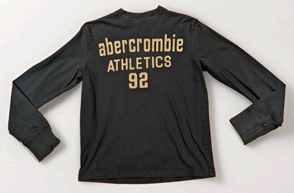 Y2K Abercrombie Athletics 92 Womens M Black Long Sleeve Graphic Shirt Preppy